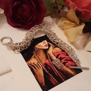 NEW WITHOUT TAGS 925 STERLING BYZANTINE CUBED ROPED TOGGLE BRACELET 8"